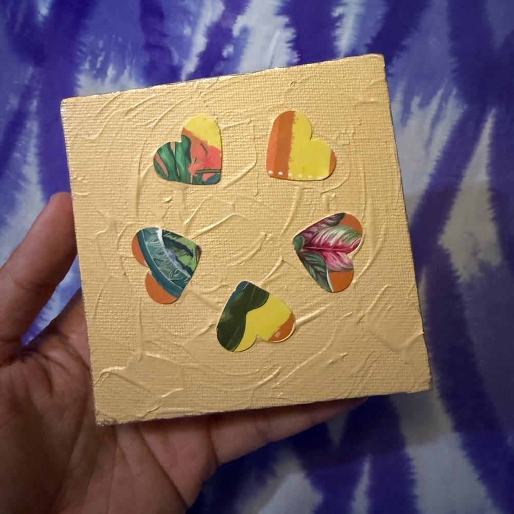 Handmade Textured Canvas Art with Colorful Hearts
